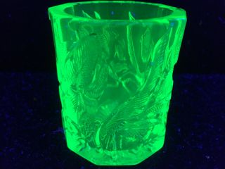 Green Vaseline Flower Glass Fairy Lamp Votive Candle Holder Light / Uranium Bowl