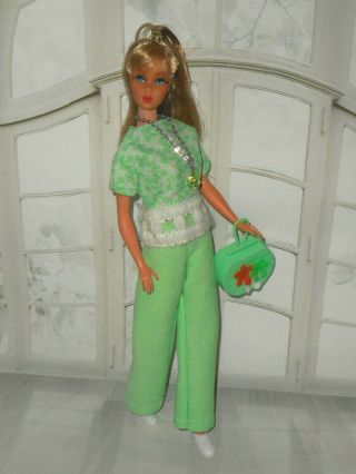 Vintage Barbie Clone Hm Green White Top & Pants Set,  Necklace Purse Shoes
