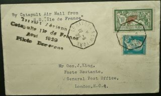 Catapult Air Mail France 19 Aug 1929 Cover From " Ile De France " To London,  Gb