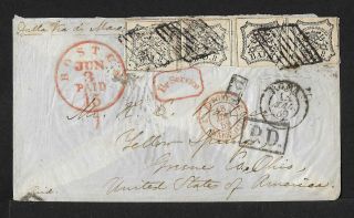 Papal States Italy To Usa 8 Baj Strip On Cover 1859 Scarce