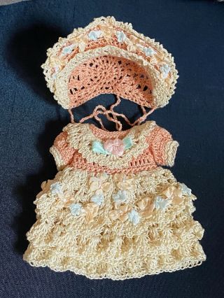 Crochet Dress Bonnet For Antique All Bisque German French Mignonette Doll 5 "