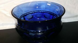 Kings Crown Tiara Thumbprint Cobalt Blue Glass Dessert Bowls