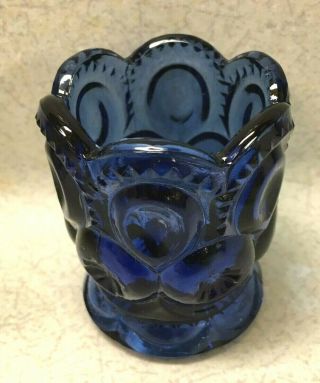 Vintage Le Smith Cobalt Blue Moon And Stars Toothpick Holder Scalloped Rim