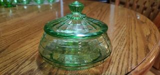 Vintage Green Depression Glass Candy Dish With Lid