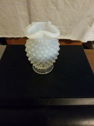 Vintage Fenton French Opalescent Hobnail Miniature Bud Vase Tri - Cornered 3 1/2 "