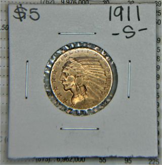 1911 - S $5 Gold Half Eagle