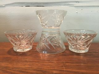 Set Of 4 Clear Glass Star Of David Berry Dessert Bowls Custard Cups