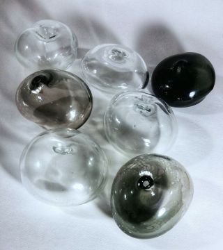 Seven Hand Blown Art Recycled Glass Clear Dark Gray Decorative Balls Orbs Globes 2