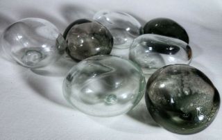 Seven Hand Blown Art Recycled Glass Clear Dark Gray Decorative Balls Orbs Globes 3
