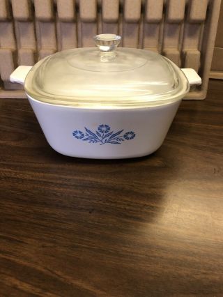 Vintage 1 3/4 Quart Corning Ware Blue Cornflower Pattern Casserole Dish W/lid