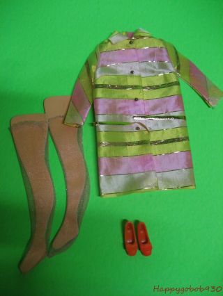 Vintage Mod Barbie 1848 All That Jazz Coat,  Belt,  Hose,  & Shoes 1968
