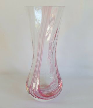 Vintage Caithness 7 " Tall Pink And White Candy Swirl Crystal Glass Vase