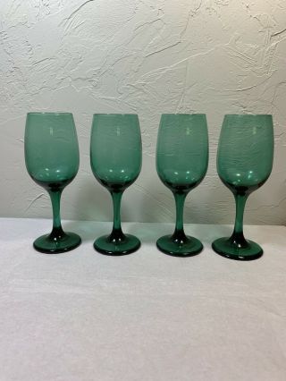 Vintage Juniper Green Libbey Wine Glasses Set Of 4