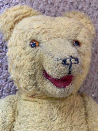Antique Vintage Much Loved Yellow Gold Teddy Bear Growler Open Mouth 17”