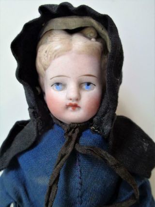 Antique 8.  5 " German Parian Head Bisque Doll Exposed Ears Hair Civil War 1800s
