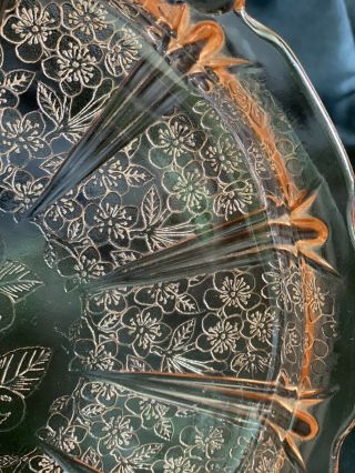 Vintage Jeanette Cherry Blossom Pink Depression Glass Cake Plate With 2 Handles 3