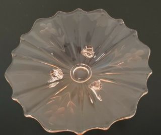 Vintage 3 Footed Pink Depression Glass Candy Dish Floral Etching 7 " Across