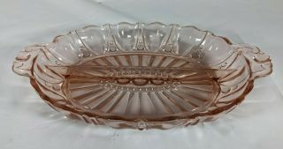 Vtg Anchor Hocking Oyster Pearl Pink Depression Glass Divided Oval Relish Dish