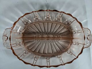 Vtg Anchor Hocking Oyster Pearl Pink Depression Glass Divided Oval Relish Dish 2