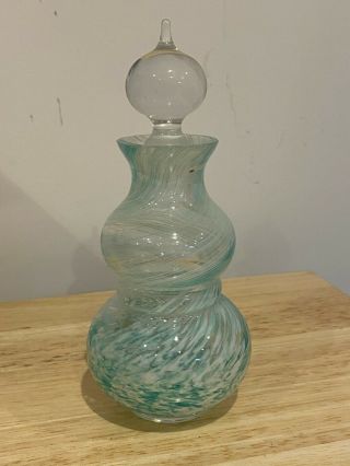Vintage Caithness Glass Perfume Scent Bottle Scottish Art Glass Green White