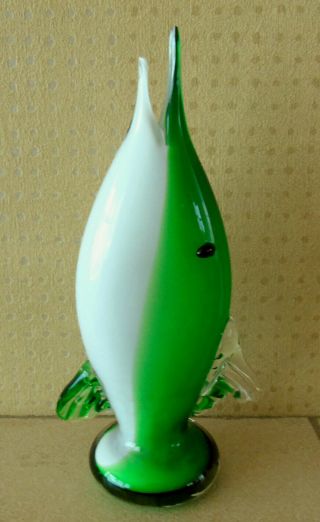 Vintage Murano Green & White Marlin Art Cased Glass Vase