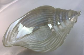 Vintage Iridescent Milky White Glass Sea Shell Candy Trinket Dish 9”