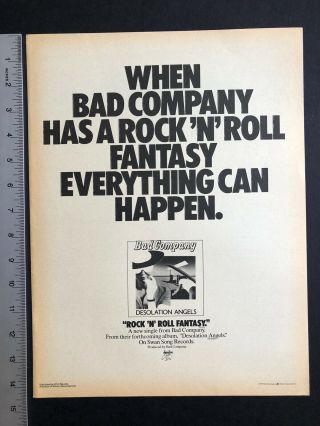 Bad Company 1979 11x13.  5” Album Release “desolation Of Angels” Promo Ad