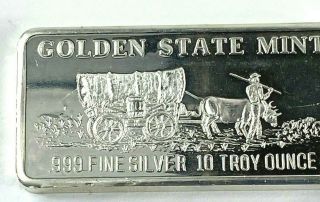 Vintage Silver Bar 10 Oz.  999 Fine Silver Golden State