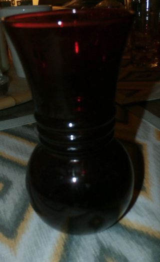 Vintage Anchor Hocking Royal Ruby Red Glass 6 1/4 " Ribbed Vase