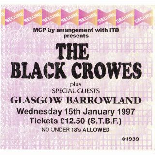 The Black Crowes Concert Ticket Stub Glasgow Uk 1/15/97 Three Snakes & One Charm