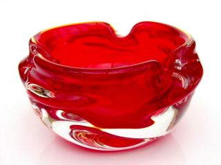 Gorgeous Mid Century Murano Art Glass Organic Red/amber Freeform Knobbly Bowl