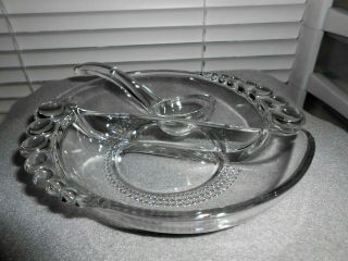 Vintage Duncan & Miller Glass Teardrop 2 Part Divided Condiment Dish W/ Spoon