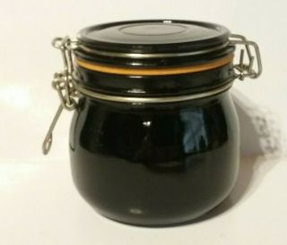 Vintage Black Glass Canister Storage Jar Wire Bale Lid Closure 4.  5 "