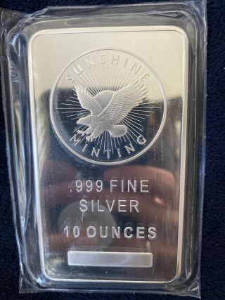 10 Oz Sunshine Minting Eagle Silver Bar.  999 Fine In Plastic