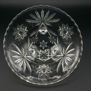 Vtg Clear Cut Crystal Glass Bowl 3 Footed Candy Dish Atomic Star Pattern 6.  75 "