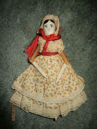 Vintage Wooden Hand Carved Doll Dress 9 Inches Tall