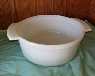 Vintage Fire King White Milk Glass Casserole Serving Mixing Bowl Ribbed Handles