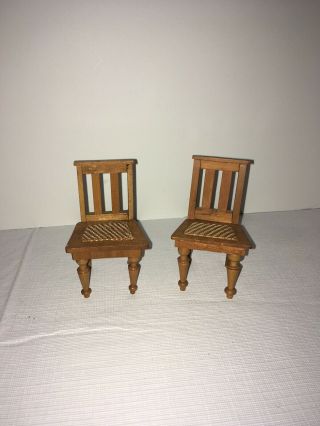 Antique Schneegas Dollhouse 2 Rush Seat Chairs