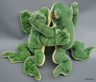 Steiff Froggy Frog Crawling X 2 Mohair Plush 22cm 9in 1 Id Button 1960s Vtg