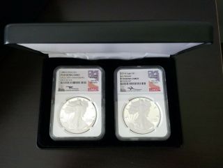 First & Last Year Mercanti Signed 1986 S & 2020 W Proof Silver Eagles Ngc 69/70