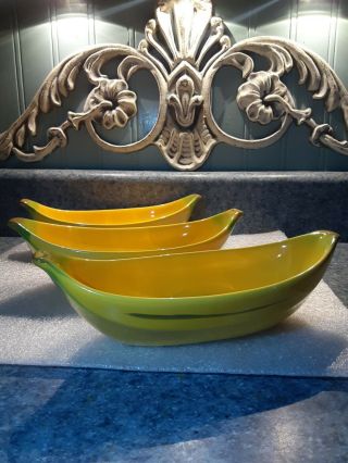 3 Vintage 8 " Ceramic Banana Split Boats Ice Cream Dishes Banana Dish