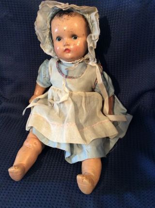 Vintage Composition Baby Doll 16” Molded Hair Painted Eyes Needs Tlc