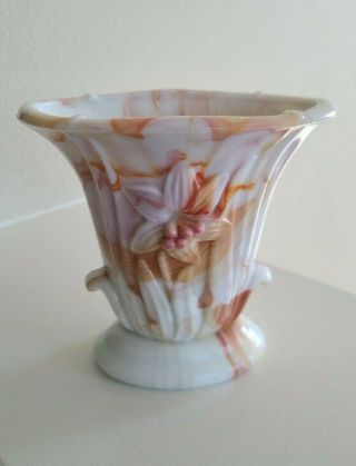Vintage Akro Agate Slag Glass Lily Vase Orange & White