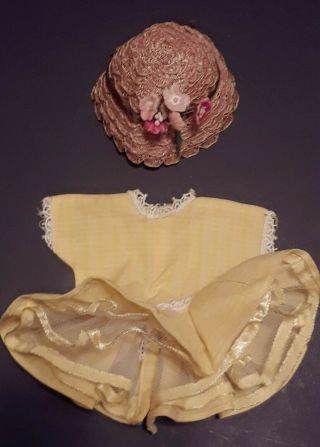 Vintage Tiny Terri Lee Yellow Ruffled Dress And Pink Flower Hat