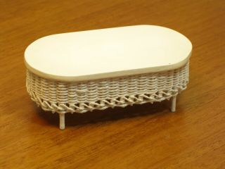 Mac Mccurley Oval White Wicker Coffee Table - Artisan Dollhouse Miniature