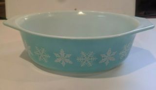 Htf Vintage Pyrex White Snowflake On Turquoise 045 2 1/2 Qt Casserole Dish