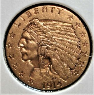 1914 - D Gold Indian Head Quarter Eagle ($2.  50 Piece)