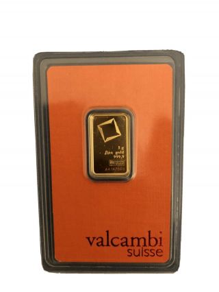 Valcambi Suisse 5 Gram 999.  9 Fine Gold Bar In Assay