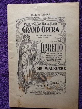 Vintage Die Walkuere Libretto,  Metropolitan Opera House ?1935