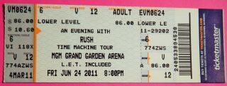 Rush Time Machine Tour Concert Ticket,  Mgm Vegas,  June 24 2011